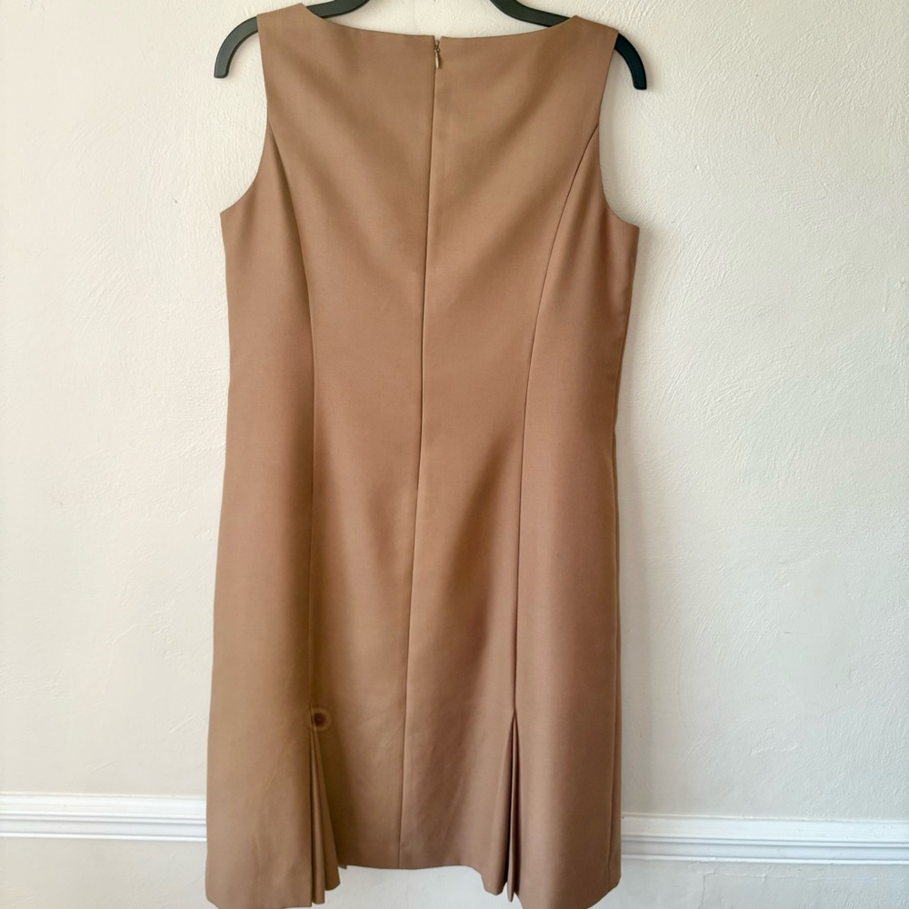 Ann Taylor Camel Brown Pleated Skirt Sleeveless Knee Length Dress - Picture 6 of 7
